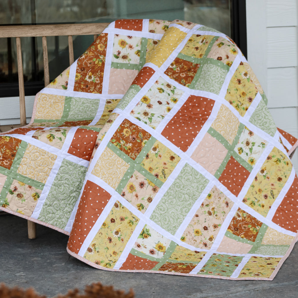 Apple Cider: Sunflower Precut Sew-Ready Quilt Kit Featuring Sunflower Whispers by Riley Blake