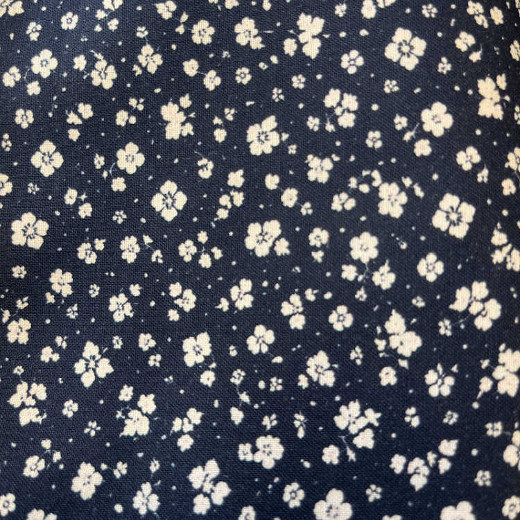 END OF BOLT 796 White Flowers on Navy Blue background 100% cotton quilting fabric
