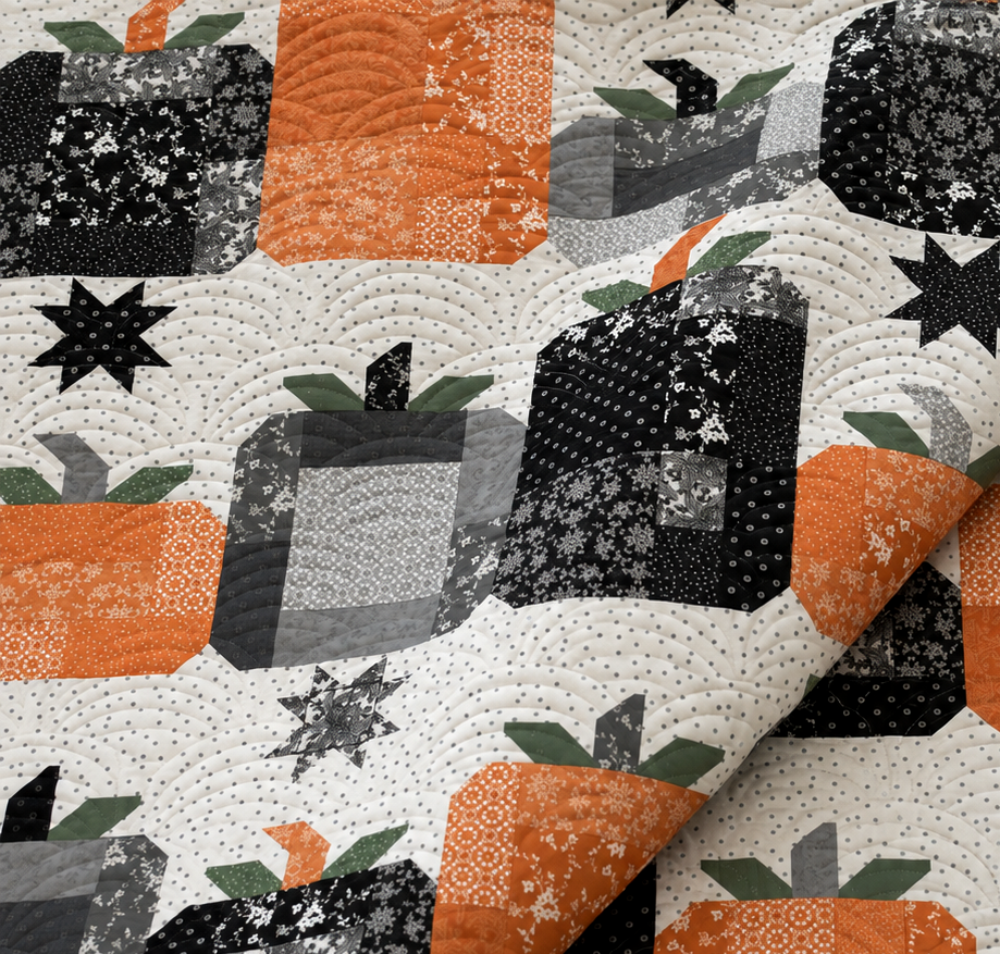 Hocus Pocus Pre-Cut Quilt Kit by the Pattern Basket Featuring Midnight Harvest Fabric