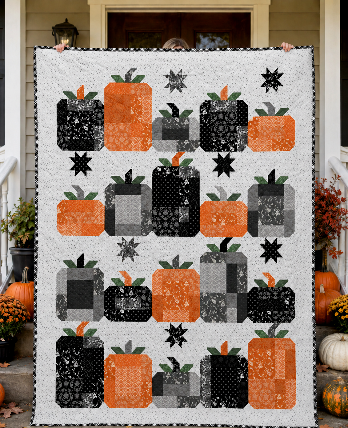 Hocus Pocus Pre-Cut Quilt Kit by the Pattern Basket Featuring Midnight Harvest Fabric