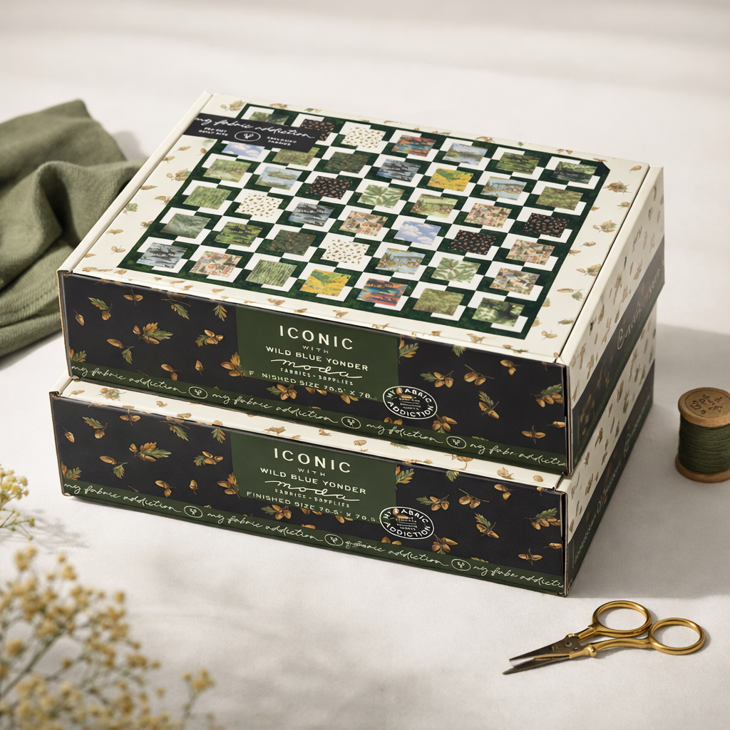 Iconic Lella Boutique Pre-Cut Ready-To-Sew Quilt Kit Featuring Wild Blue Yonder and Grunge  by The Moda designers