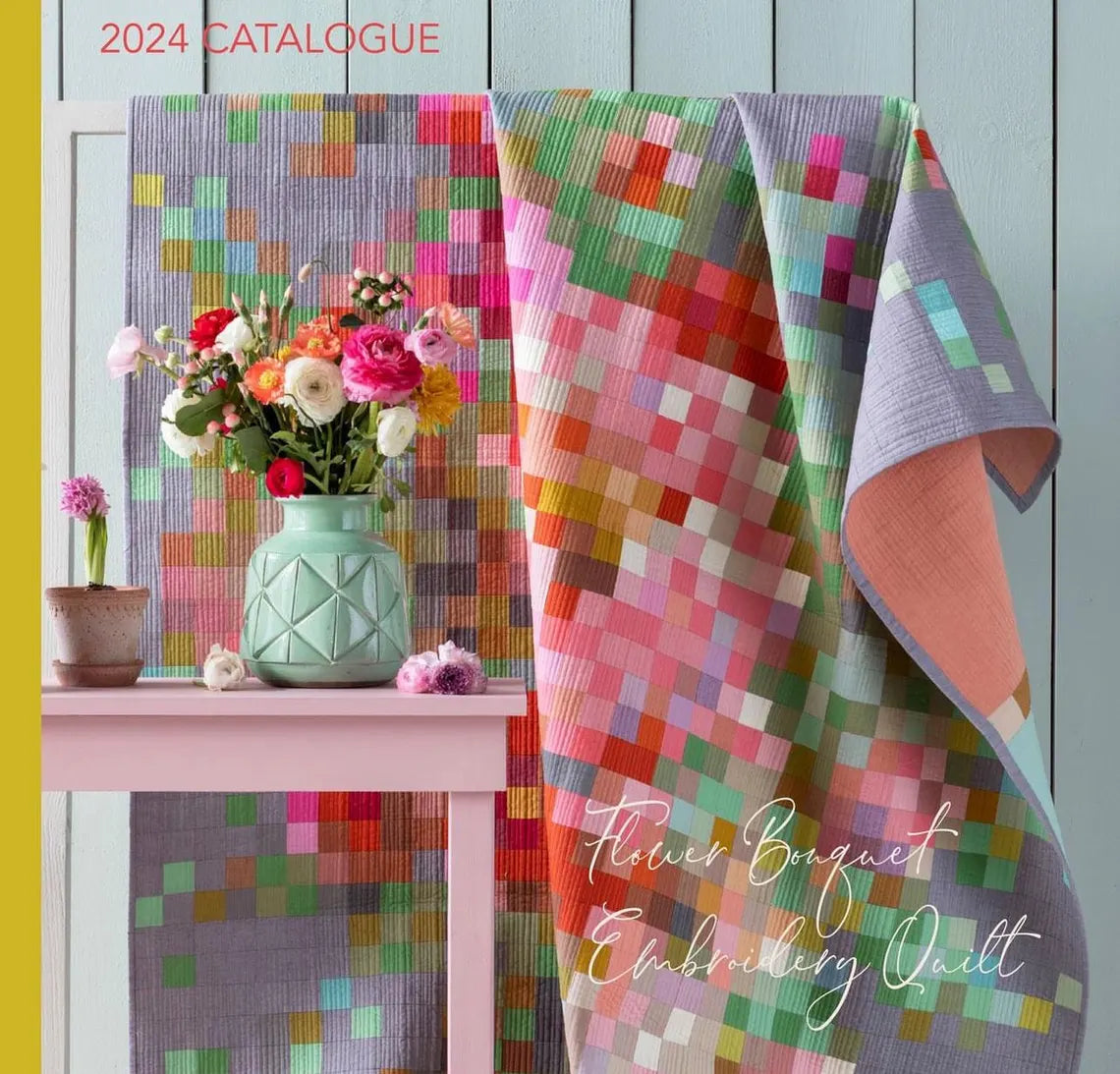 Tilda Flower Bouquet Embroidery Quilt Grey Chambray