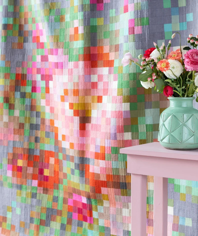 Tilda Flower Bouquet Embroidery Quilt Grey Chambray