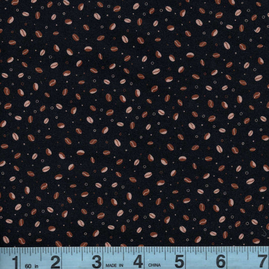 END OF BOLT 05 Tiny Coffee Beans on Black Background 100% cotton quilting fabric