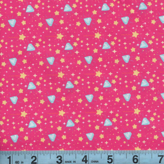ENDOFBOLT86 Fairy Gems Stars and Diamonds on Hot pink Background 100% cotton quilting fabric