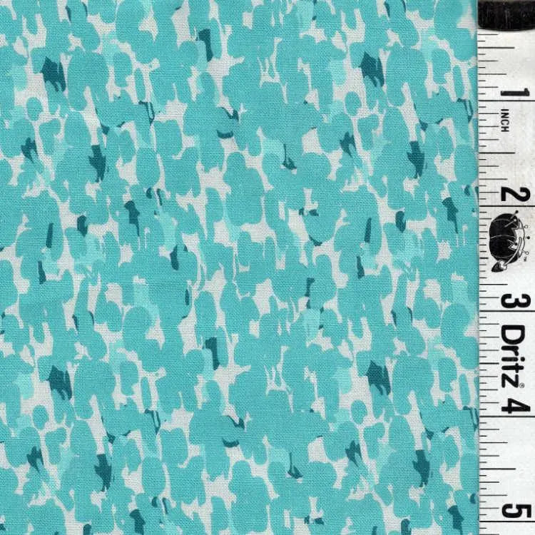 END OF BOLT 01 Turquoise paint on beige background Basic Quilt cotton fabric