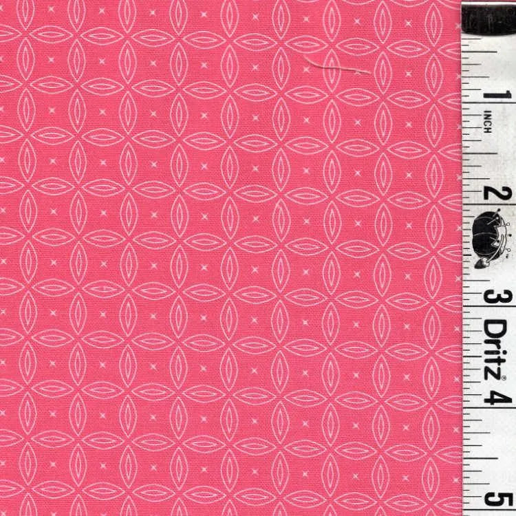 Cute White Locking Circles on Pink background End of Bolt 2 yard 14 inch remnant 100% cotton quilting fabric