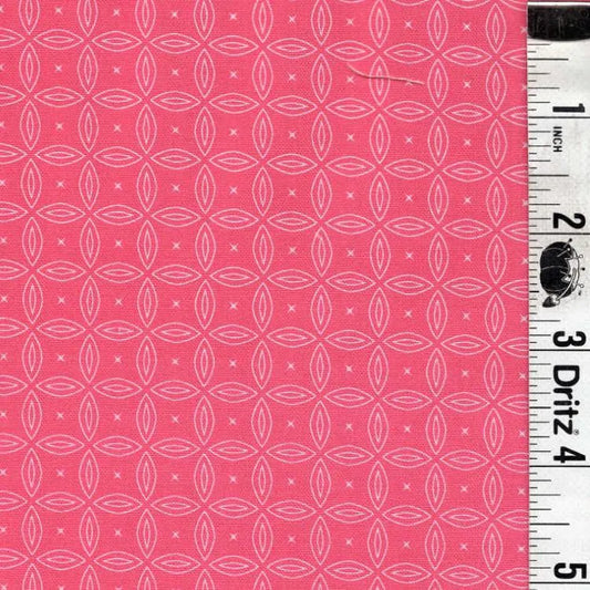 Cute White Locking Circles on Pink background End of Bolt 2 yard 14 inch remnant 100% cotton quilting fabric