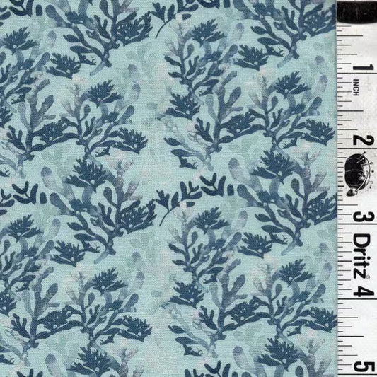 END OF BOLT 67 Teal Coral Floral on Sage Background 100% cotton quilting fabric