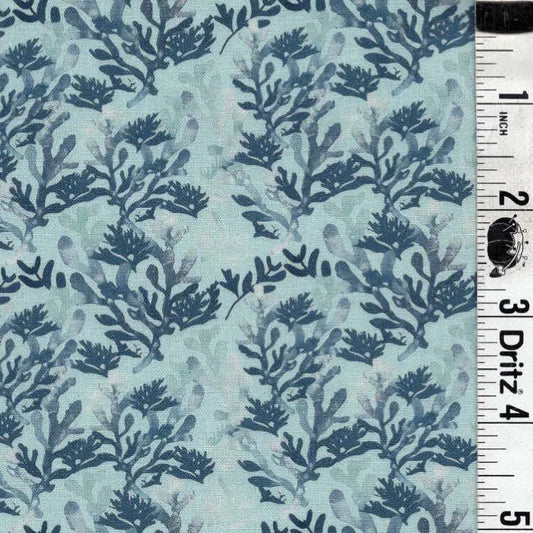 Teal Coral Floral on Sage Background End of Bolt 2 yard remnant 100% cotton quilting fabric