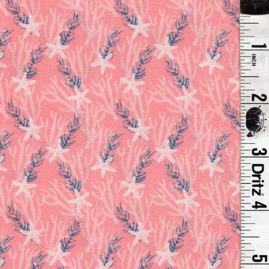Starfish Reef on coral background End of Bolt 3 yard 17 inch remnant 100% cotton quilting fabric
