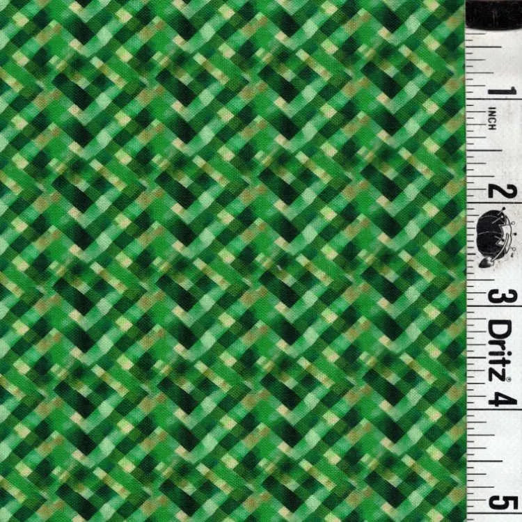 Lucky Plaid Green background End of Bolt 2 yard 4 inch remnant 100% cotton quilting fabric