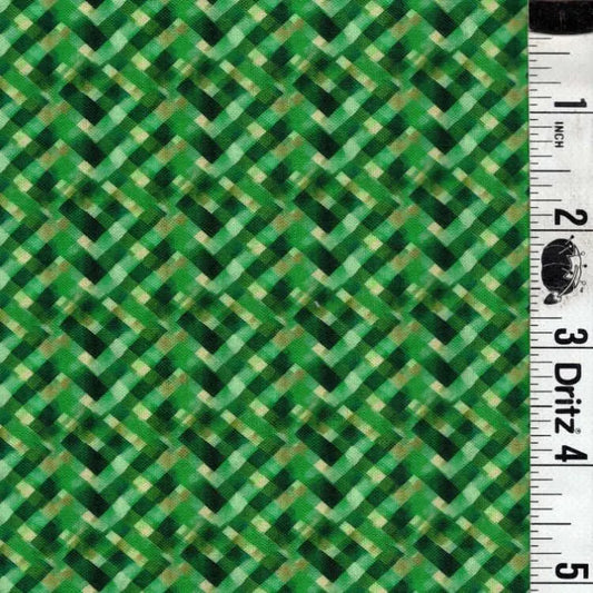 Lucky Plaid Green background End of Bolt 2 yard 4 inch remnant 100% cotton quilting fabric