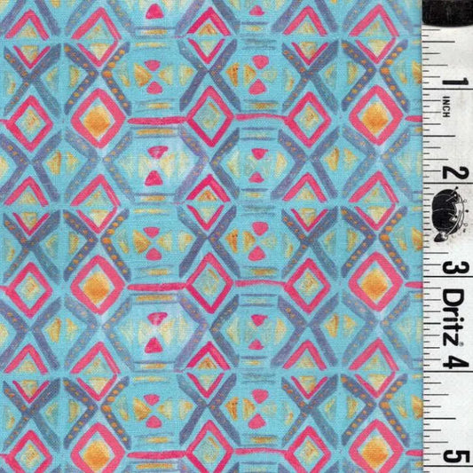 END OF BOLT 04 Western Skies pink diamonds on light blue background 100% cotton quilting fabric
