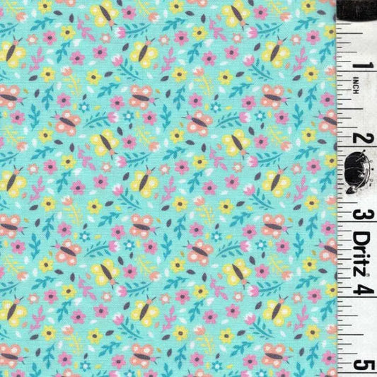 Cute little Butterflies on Mint background End of Bolt 2 yard remnant 100% cotton quilting fabric