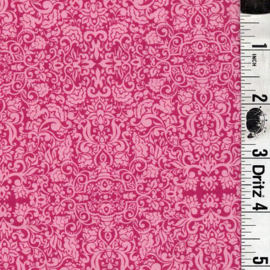 END OF BOLT 21 Pink Damask on Hot pink background basic 100% cotton quilting fabric