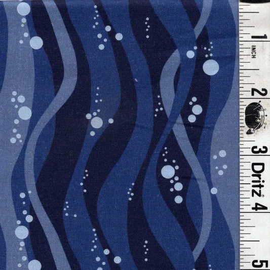 Bubbles and Waves Navy background Quilt Fabric END OF BOLT 1 yard 22 inch remnant Basic 100% cotton quilting fabric