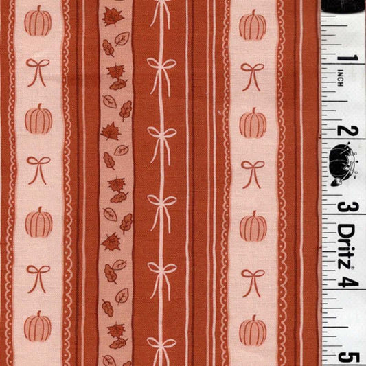 END OF BOLT 02 Tiny Bows and pumpkin stripe beige background Basic 100% cotton quilting fabric