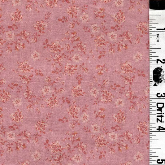 END OF BOLT 08 Adorable tiny flowers vintage cream on mauve background 100% cotton quilting fabric