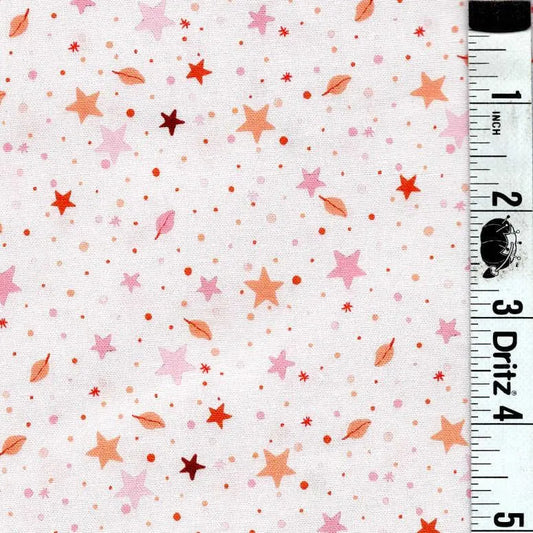 END OF BOLT 77 Adorable stars and leaves pink orange on beige &nbsp;Background 100% cotton quilting fabric