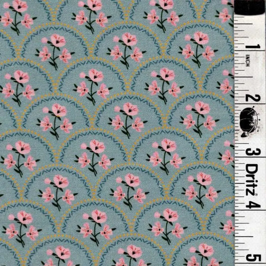 ENDOFBOLT 80 Adorable Vintage Pink Flowers on Sage background Basic 100% cotton quilting fabric