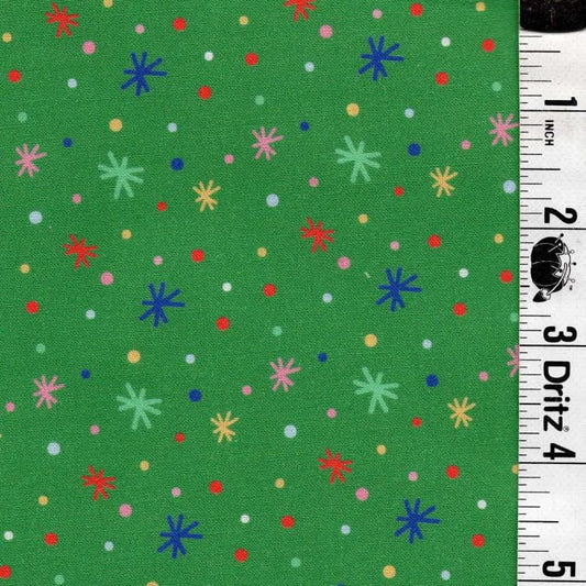 ENDOFBOLT85 Christmas Confetti on green background basic 100% cotton quilting fabric
