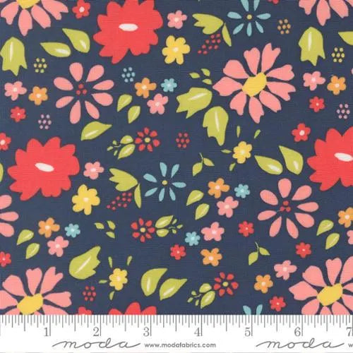 END OF BOLT 231 Moda 37700 Colorful Flowers on Navy background 100% cotton quilting fabric