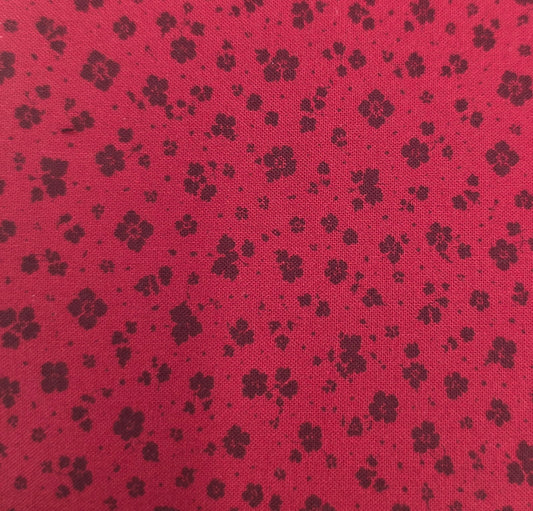 5-Yard Continuous Fabric Cuts Adorable Tiny Flowers on Deep Red background– Endless Possibilities!