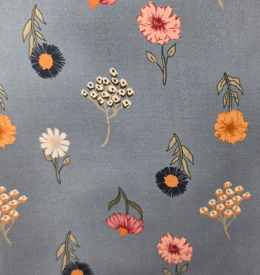Premium 100% Cotton Beautiful Light Blue Floral Backing