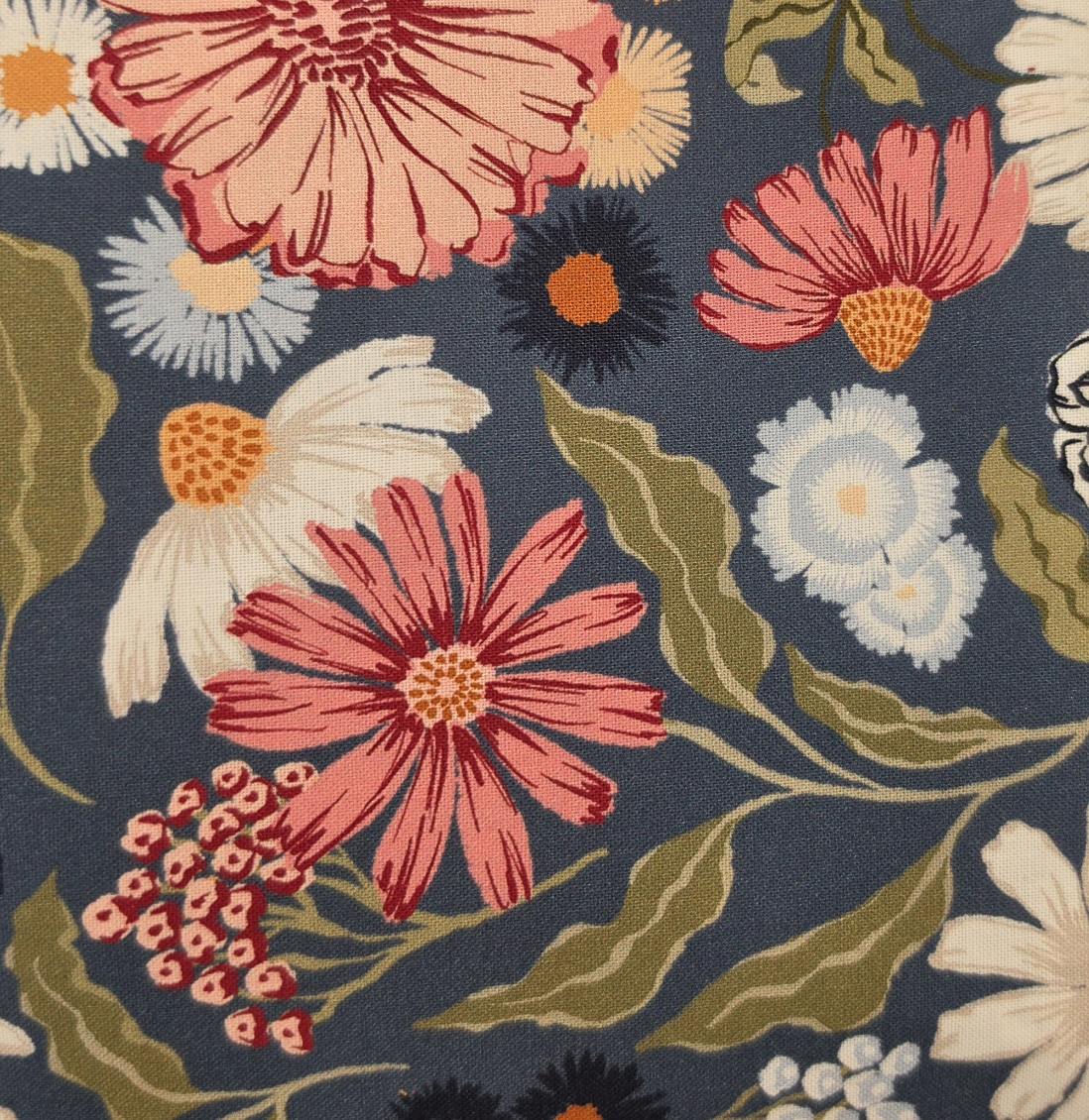 Premium 100% cotton Beautiful Dark Blue Floral Backing