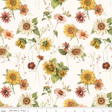END OF BOLT 228 Riley Blake Sunflowers on White background 100% cotton quilting fabric