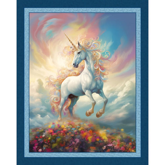 Unicorn Paradise Digital Panel cotton quilt fabric Colorful Sky Unicorn Scene Panel 36" X 45 "