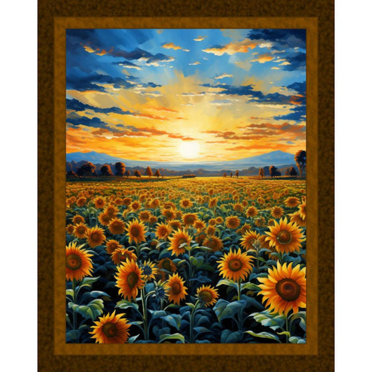 Sunflower Meadow Digital Panel cotton quilt fabric Sunflower Field Sunrise Scene Panel 36" X 45 " 100% Cotton