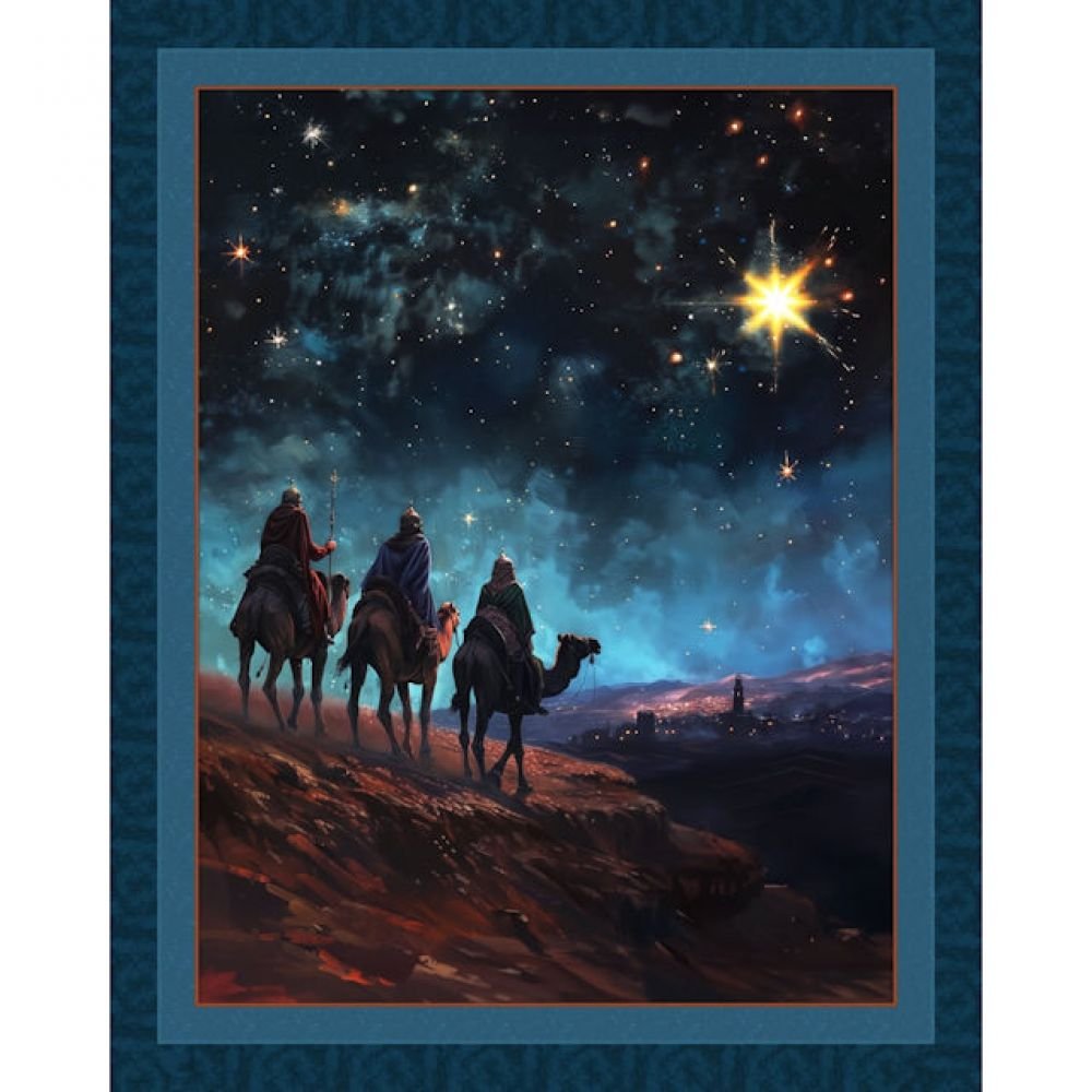 Following the Stars Digital Panel cotton quilt fabric 3 Wise Men Night Scene Panel 36" X 45 " 100% Cotton