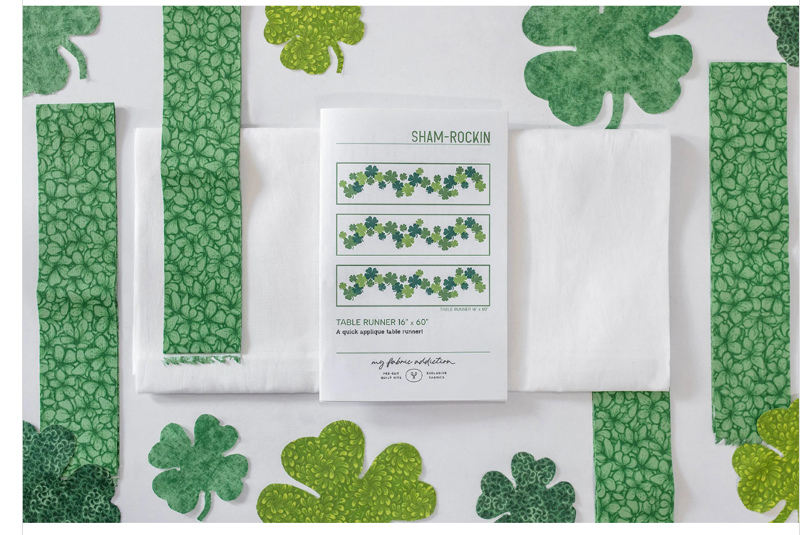 Sham-rockin  St Patricks day  16 X 60 Table Runner Quilt Kit Fabric Pattern Binding Backing ALL PRE CUT  shamrocks beginner