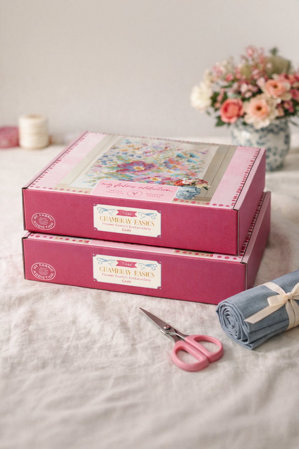 Tilda Flower Branch Precut Quilt Kit featuring Tilda Chambray