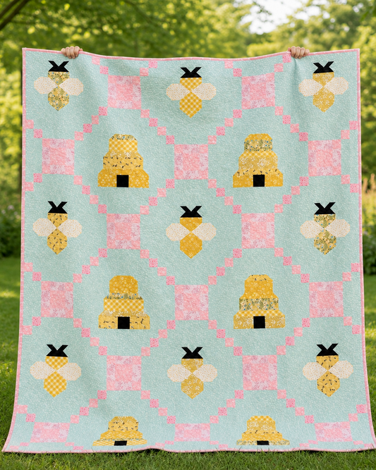 Honeycomb Bliss Pre Cut Quilt Kit Ft. New Sunny Bee Fabric | 60" x 72" | Custom Plushmere available